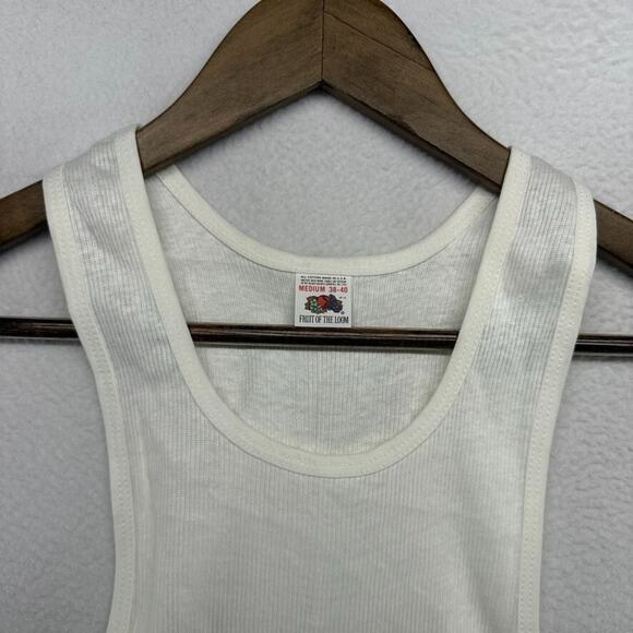Vintage Fruit Of The Loom Tank Top Mens Medium White Ribbed Deadstock 80s NEW - Picture 1 of 8